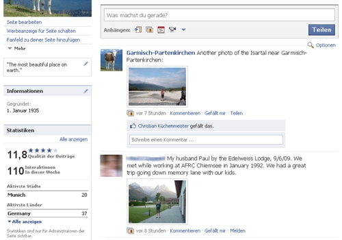 Aufbau der Facebook-Seite für Garmisch 2009